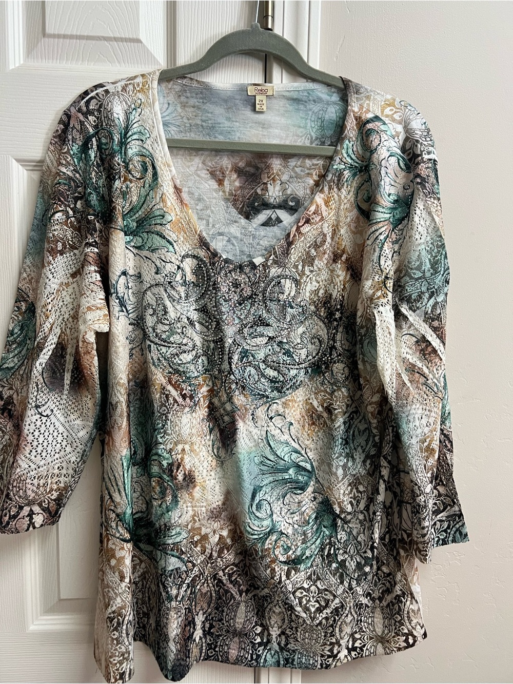 ✨ NWT Reba Embellished Boho Western Top – Size 2X ✨